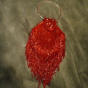 Small Red Beaded Fringe Purse